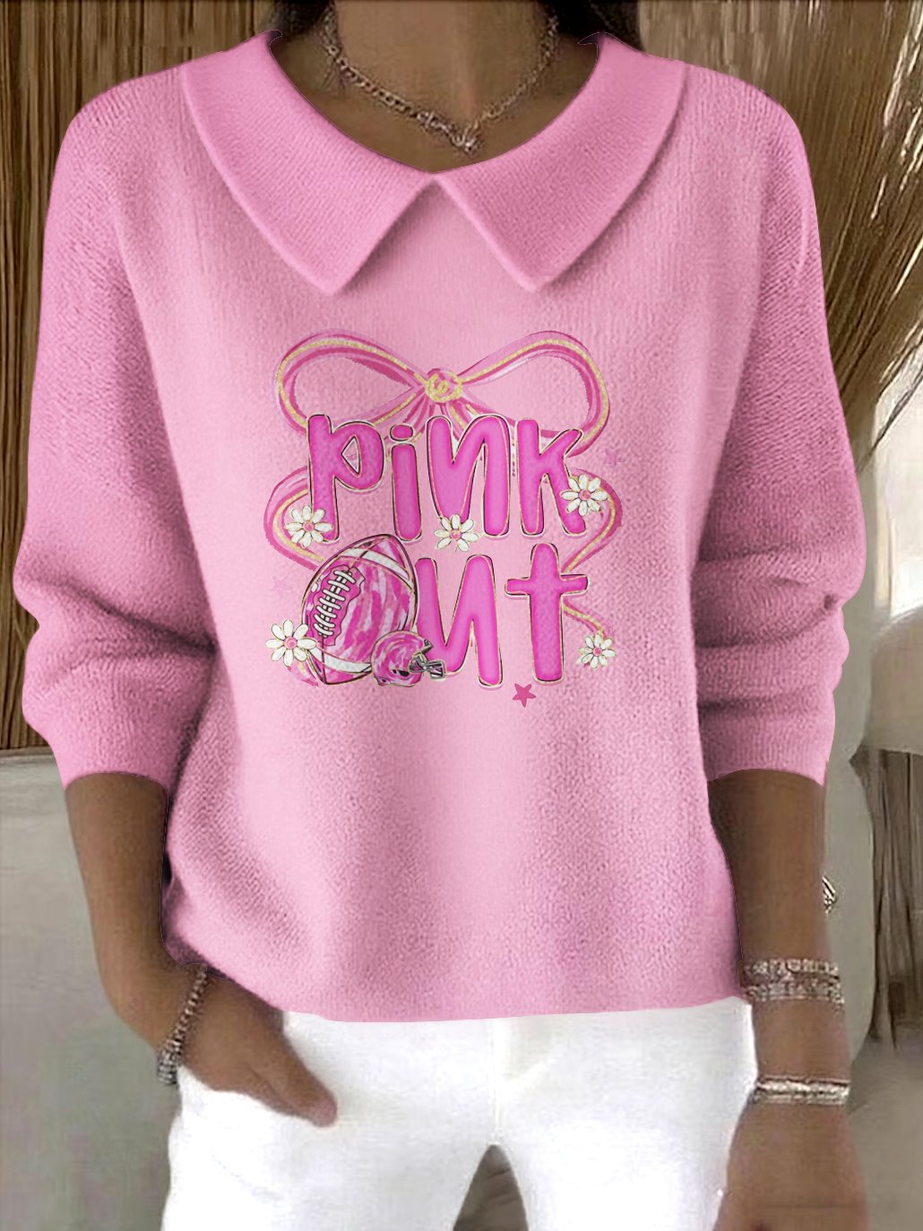 Damen Baumwolle Geblümt Langarm Bequem Lässig Pullover