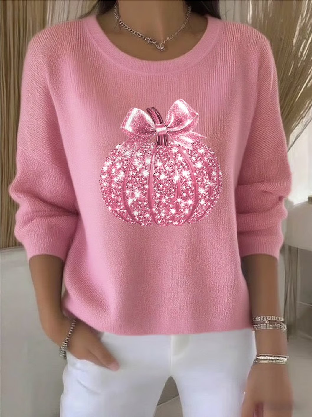 Damen Baumwolle Unifarben Langarm Bequem Retro Pullover