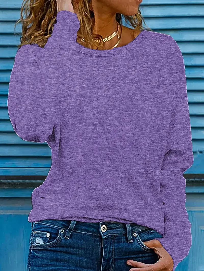 Lässig Unifarben Rundhals Langarm T-Shirt
