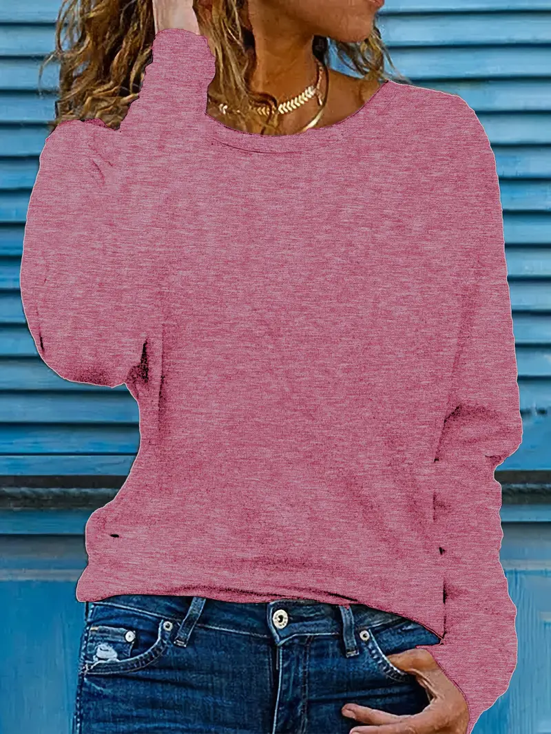Lässig Unifarben Rundhals Langarm T-Shirt