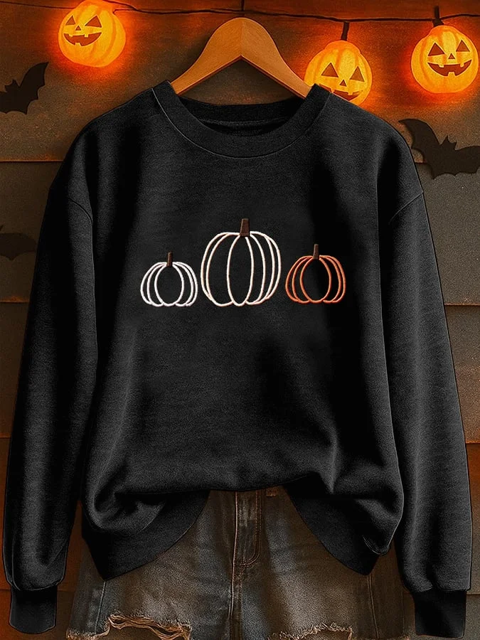 Lässig Rundhals Halloween (Kürbis) Sweatshirt Print