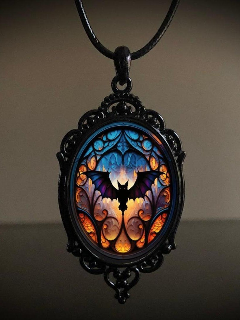 Retro Gothisch Halloween die Fledermaus Hexe Pendant Halskette