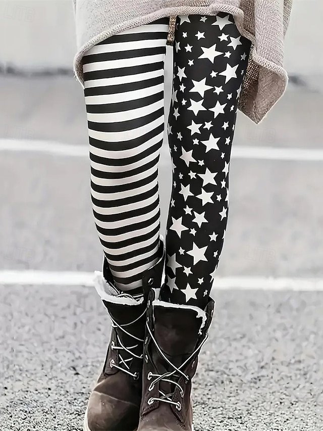 Damen Gestreift Retro Alle Jahreszeiten Lang Leggings