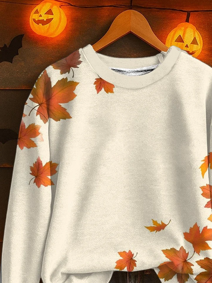 Lässig Rundhals Ahornblatt Sweatshirt Print