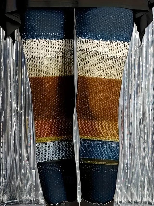 Damen Gestreift Retro Alle Jahreszeiten Lang Leggings