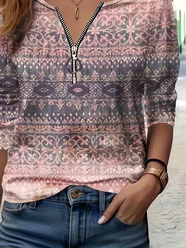 Lässig Rundhals Ethnisch Sweatshirt Print