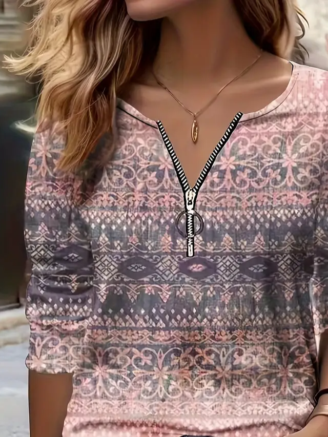 Lässig Rundhals Ethnisch Sweatshirt Print