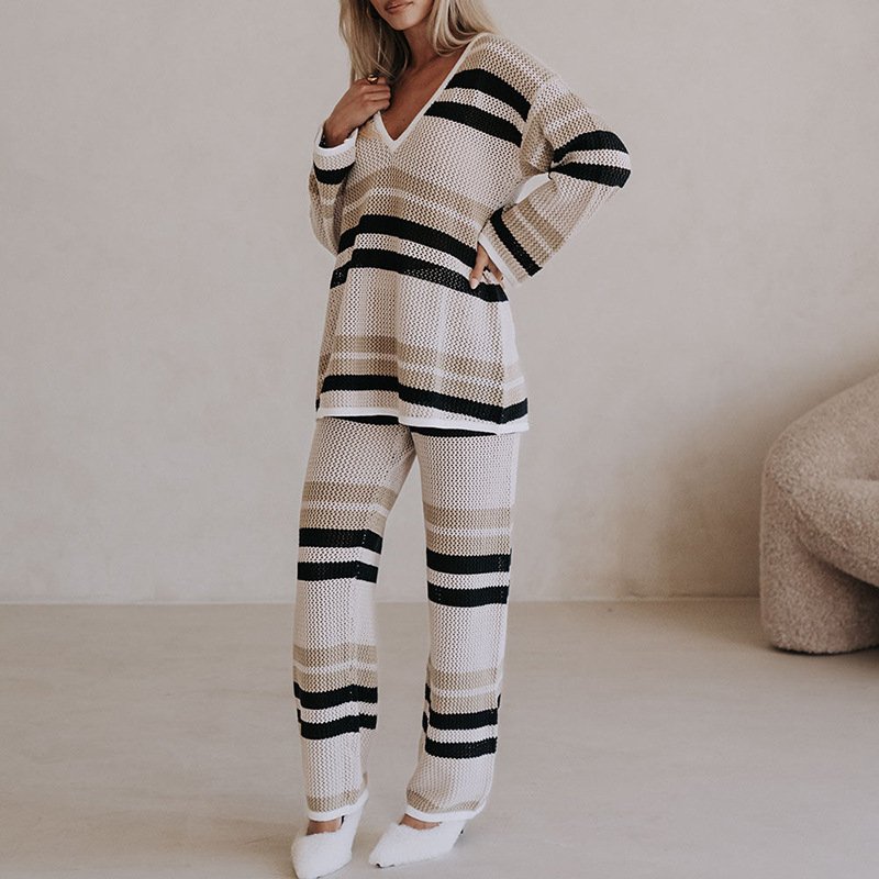 Damen Geometrisch Zweiteiliges Set Täglich Langarm Lässig Frühling/Herbst Bluse mit Hose Matching Set
