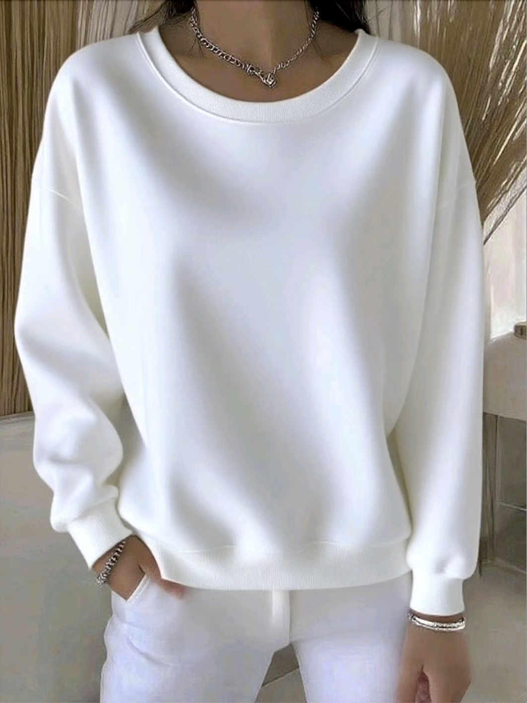Lässig Rundhals Unifarben Sweatshirt