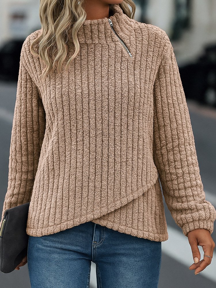 Lässig Mock Neck Unifarben Sweatshirt