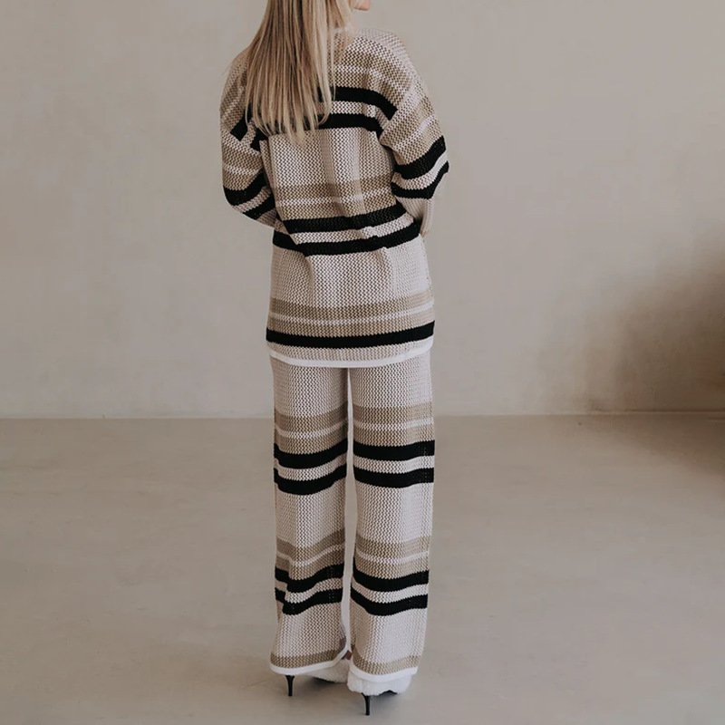 Damen Geometrisch Zweiteiliges Set Täglich Langarm Lässig Frühling/Herbst Bluse mit Hose Matching Set