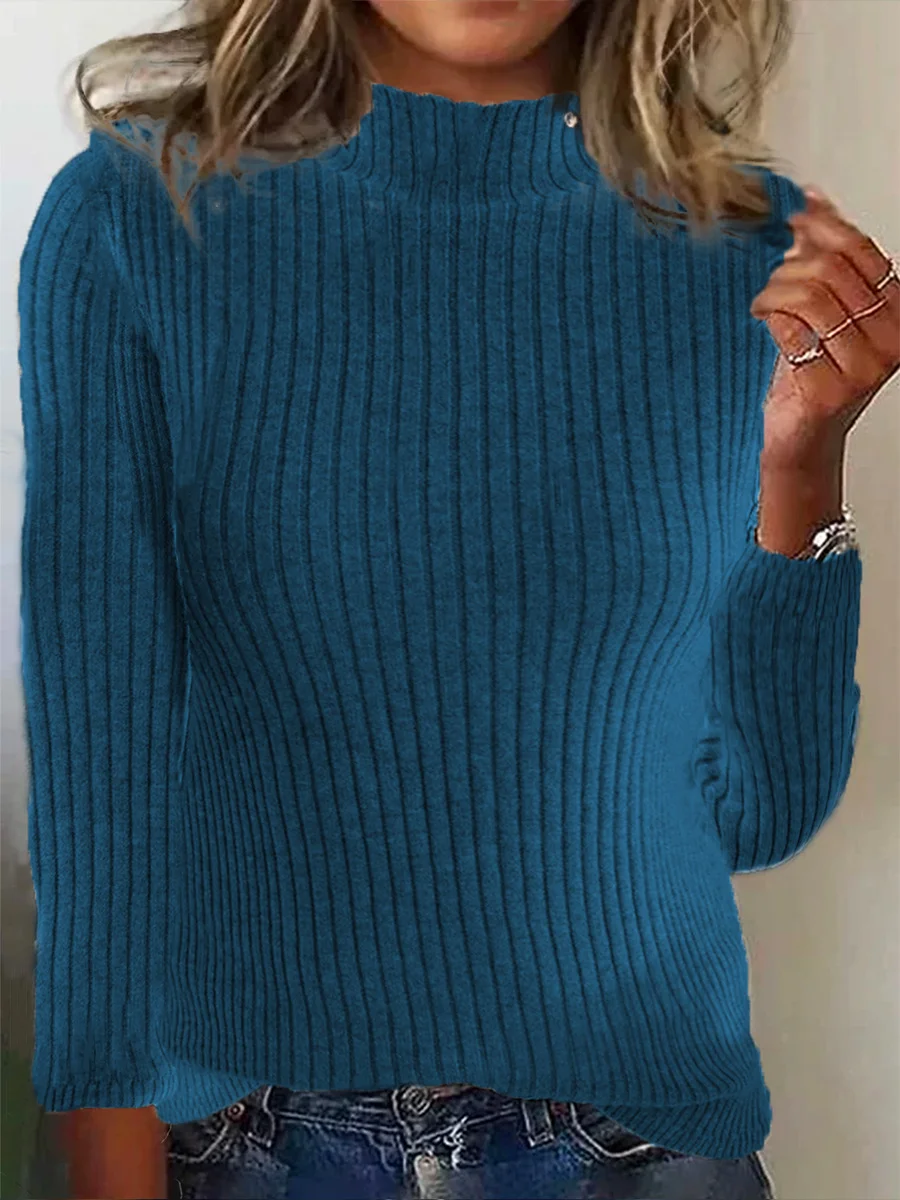 Damen Baumwolle Unifarben Langarm Bequem Lässig Pullover