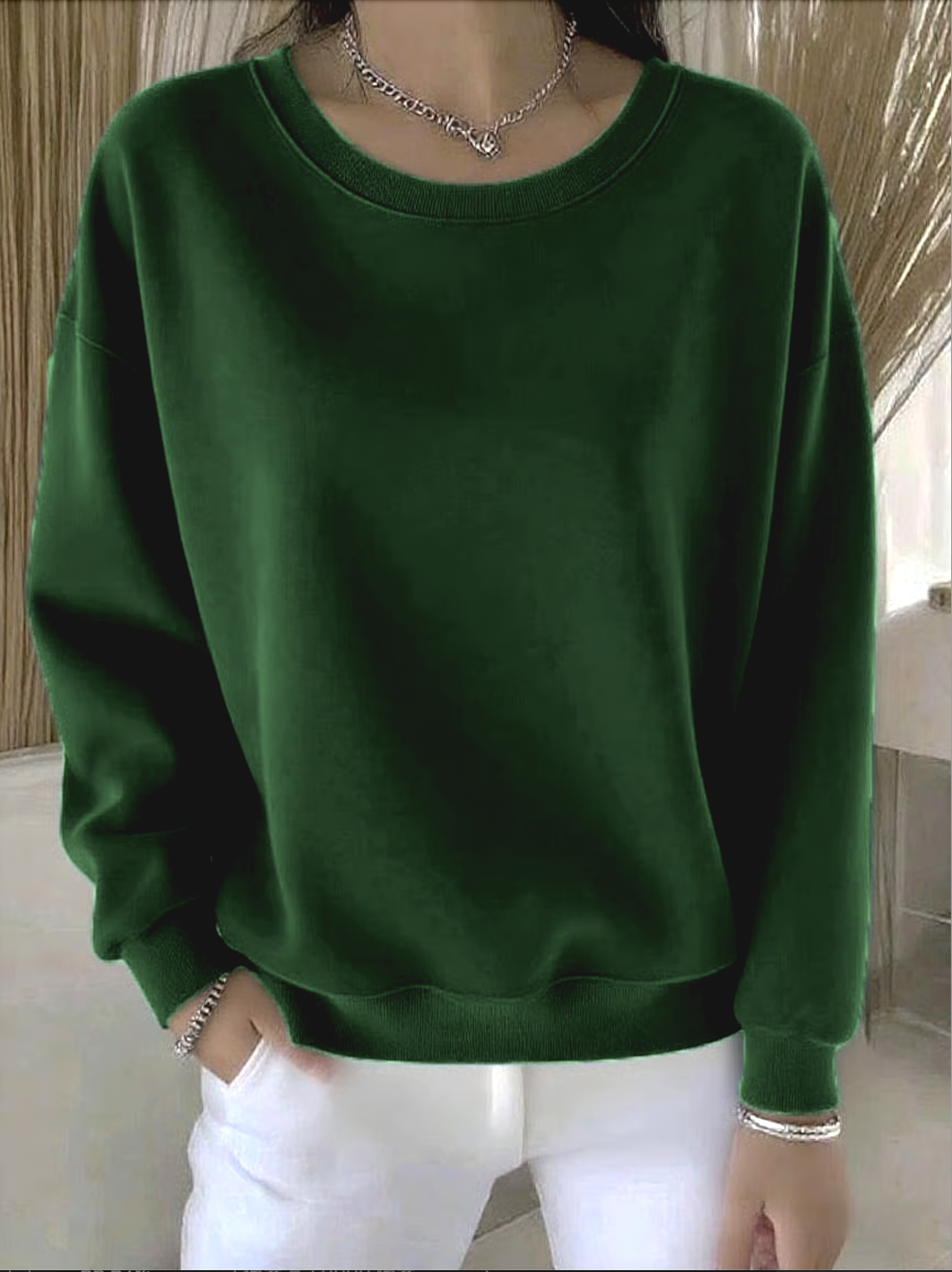 Lässig Rundhals Unifarben Sweatshirt