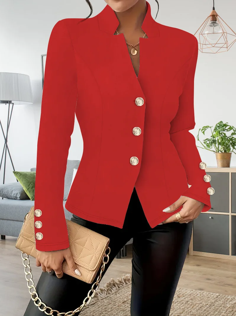 Damen Unifarben Frühling/Herbst Oberbekleidung Retro Nahtverarbeitung Langarm Regelmäßig Blazer