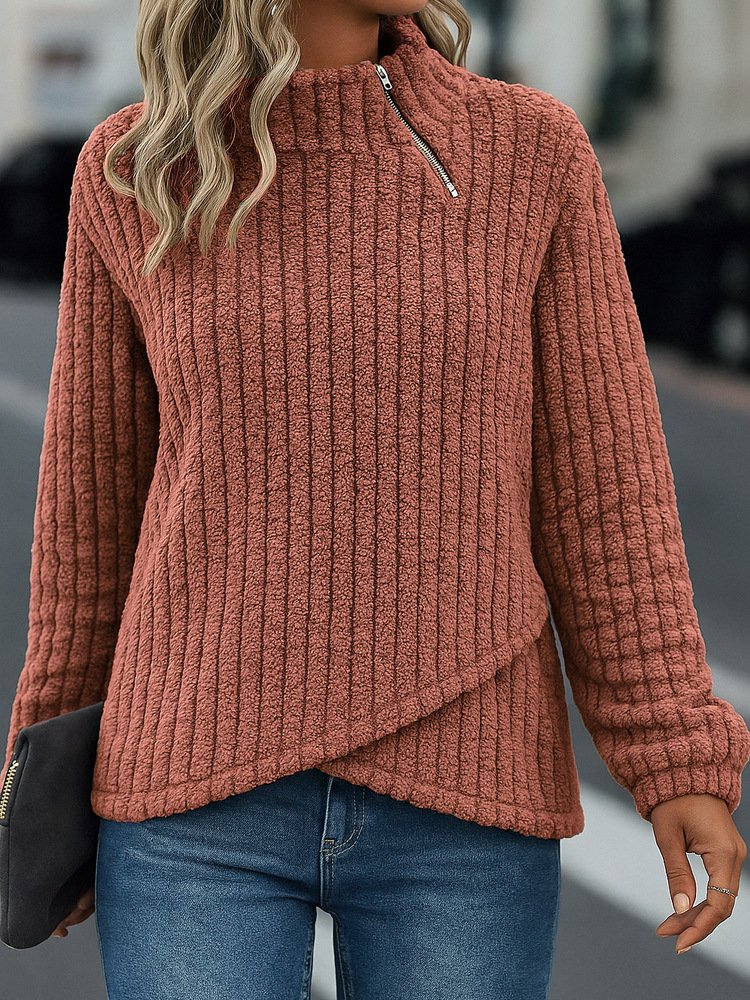 Lässig Mock Neck Unifarben Sweatshirt