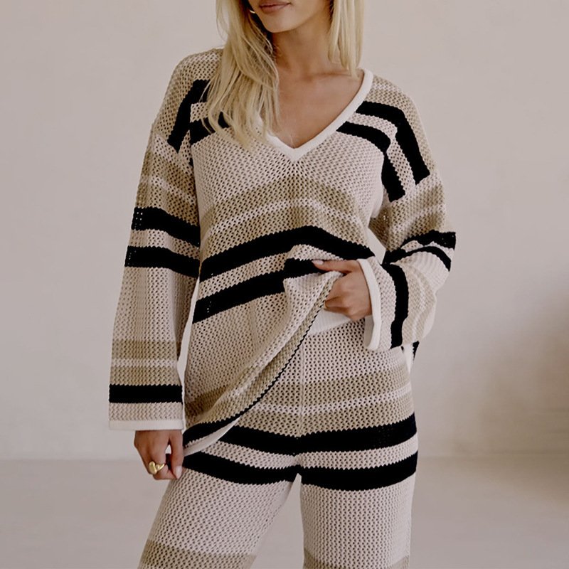 Damen Geometrisch Zweiteiliges Set Täglich Langarm Lässig Frühling/Herbst Bluse mit Hose Matching Set