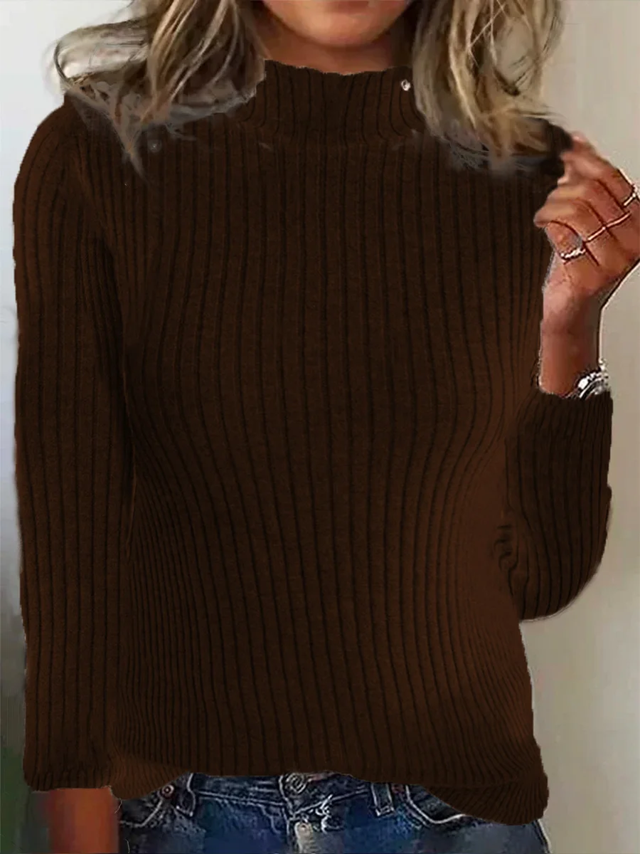 Damen Baumwolle Unifarben Langarm Bequem Lässig Pullover