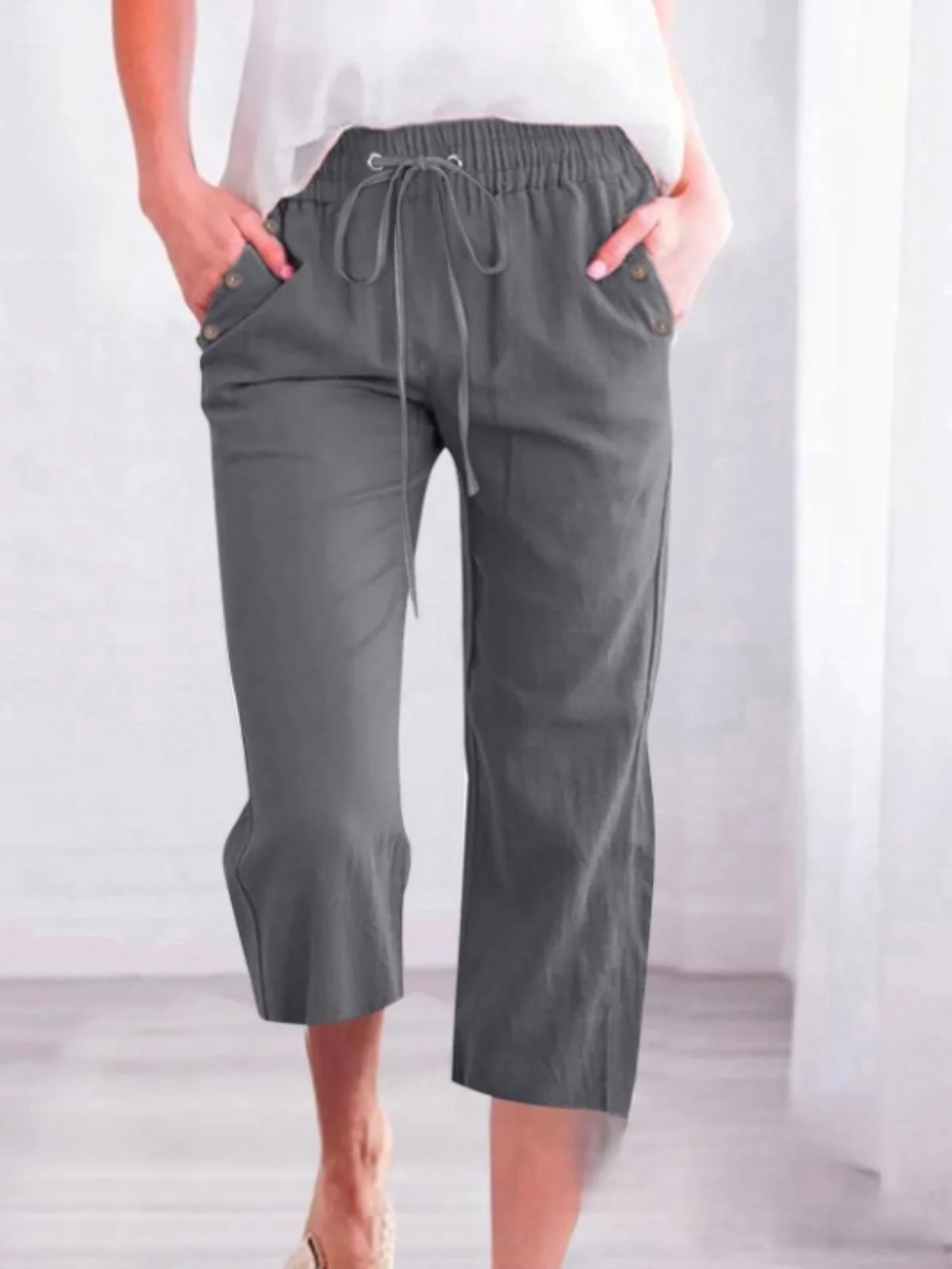 Damen Unifarben Caprihosen Hose Lässig Sommer Hose