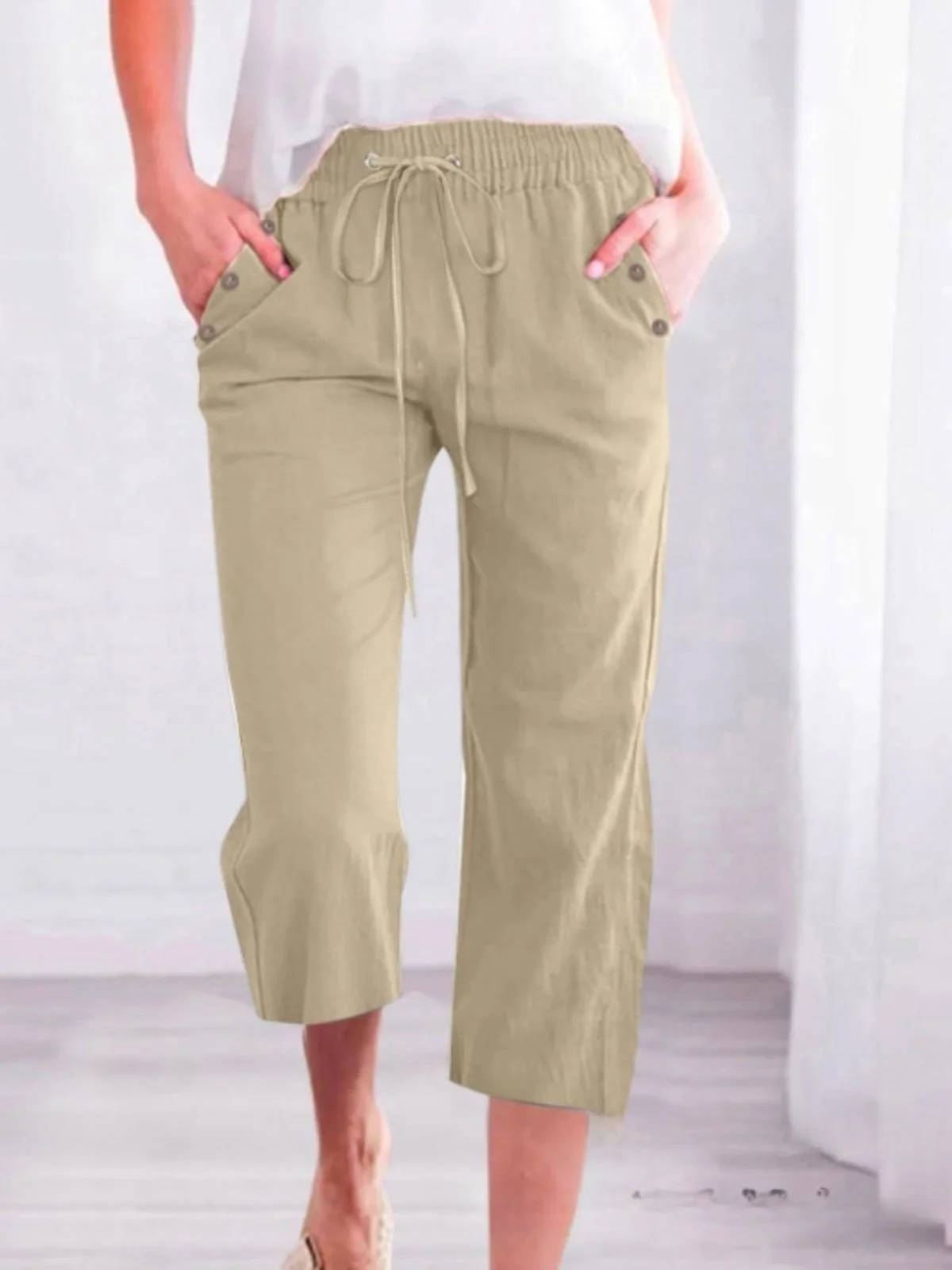 Damen Unifarben Caprihosen Hose Lässig Sommer Hose