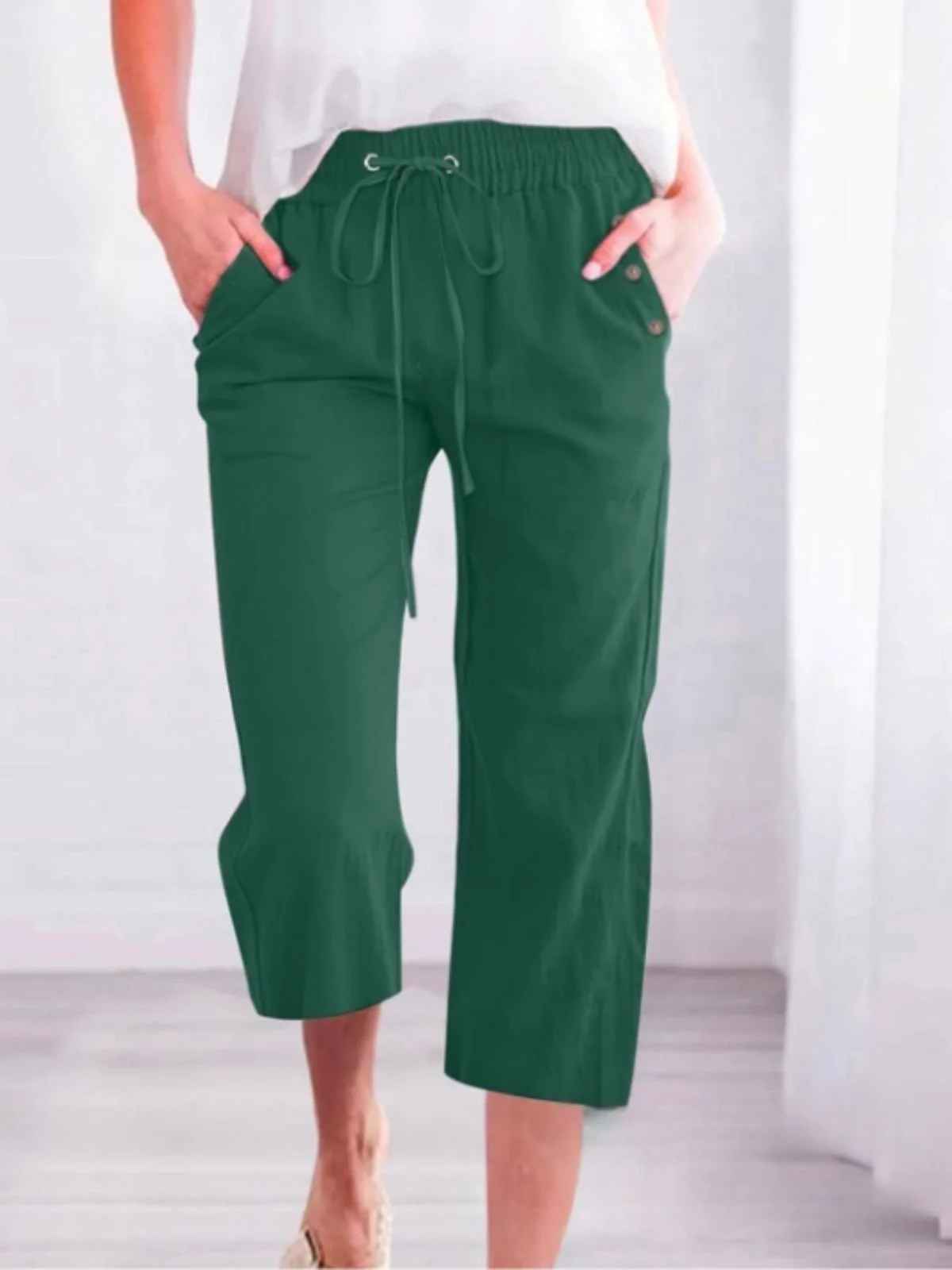 Damen Unifarben Caprihosen Hose Lässig Sommer Hose