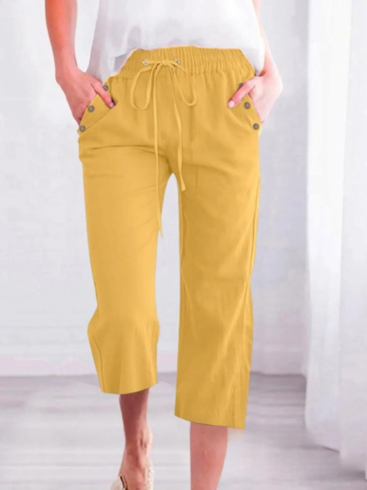 Damen Unifarben Caprihosen Hose Lässig Sommer Hose