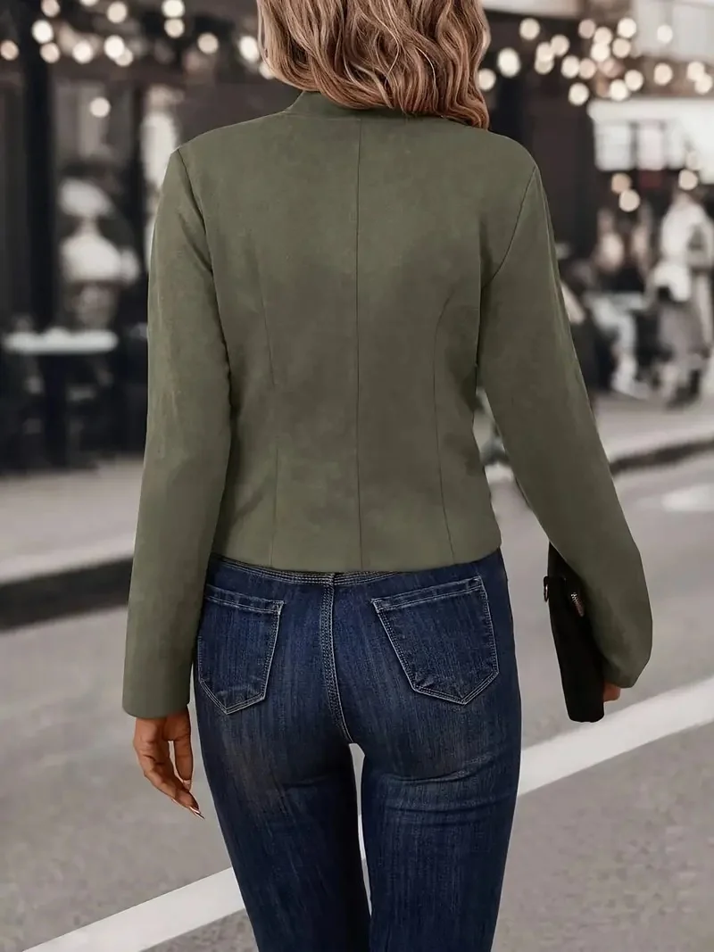 Damen Unifarben Frühling/Herbst Oberbekleidung Retro Nahtverarbeitung Langarm Stehkragen Regelmäßig Blazer