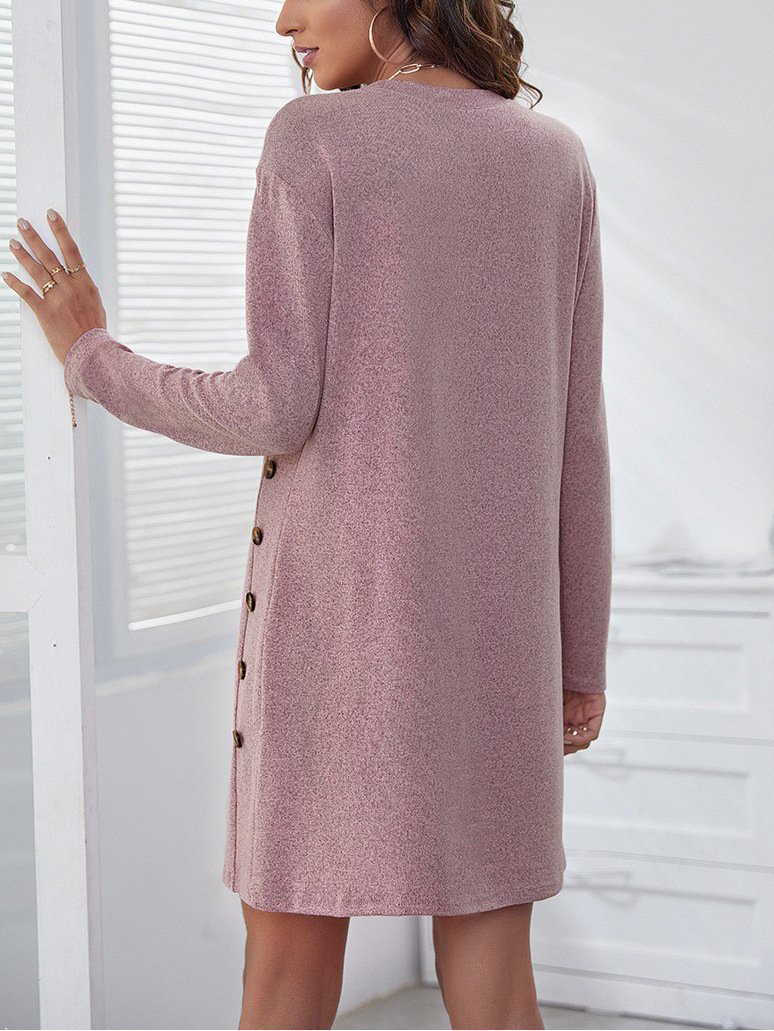 Damen Unifarben Frühling/Herbst Nahtverarbeitung Kleid Rundhals Langarm Etuikleid A-Linien-Kleid