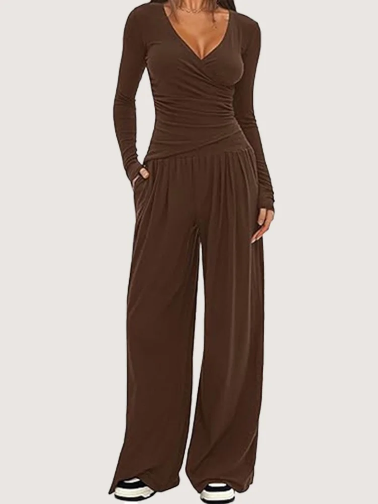 Damen Unifarben Nahtverarbeitung Zweiteiliges Set Täglich Langarm Lässig Frühling/Herbst Bluse mit Hose Matching Set