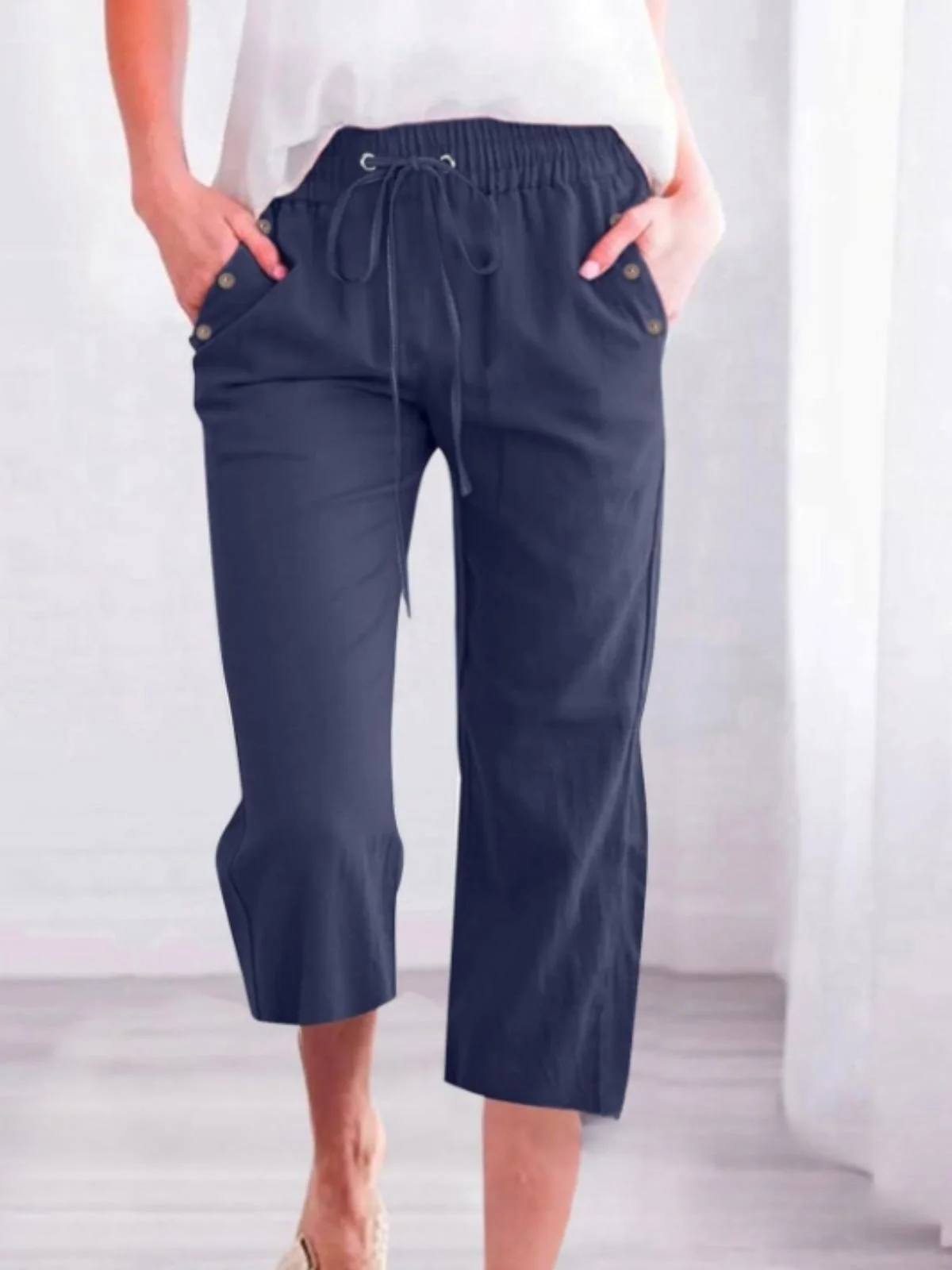 Damen Unifarben Caprihosen Hose Lässig Sommer Hose