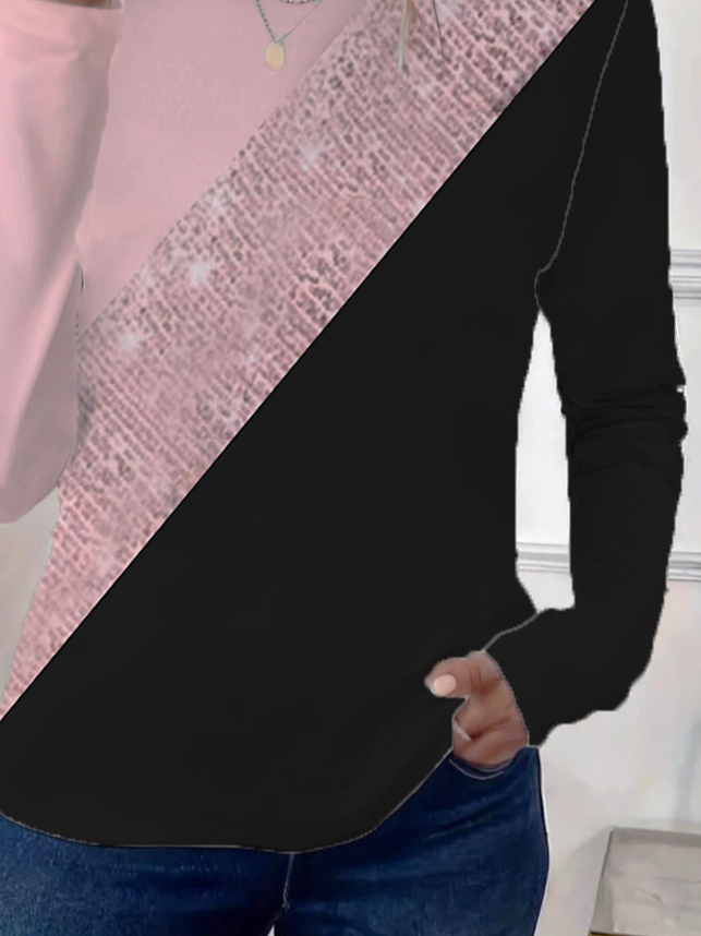 Lässig Multifarben Block Rundhals Langarm T-Shirt