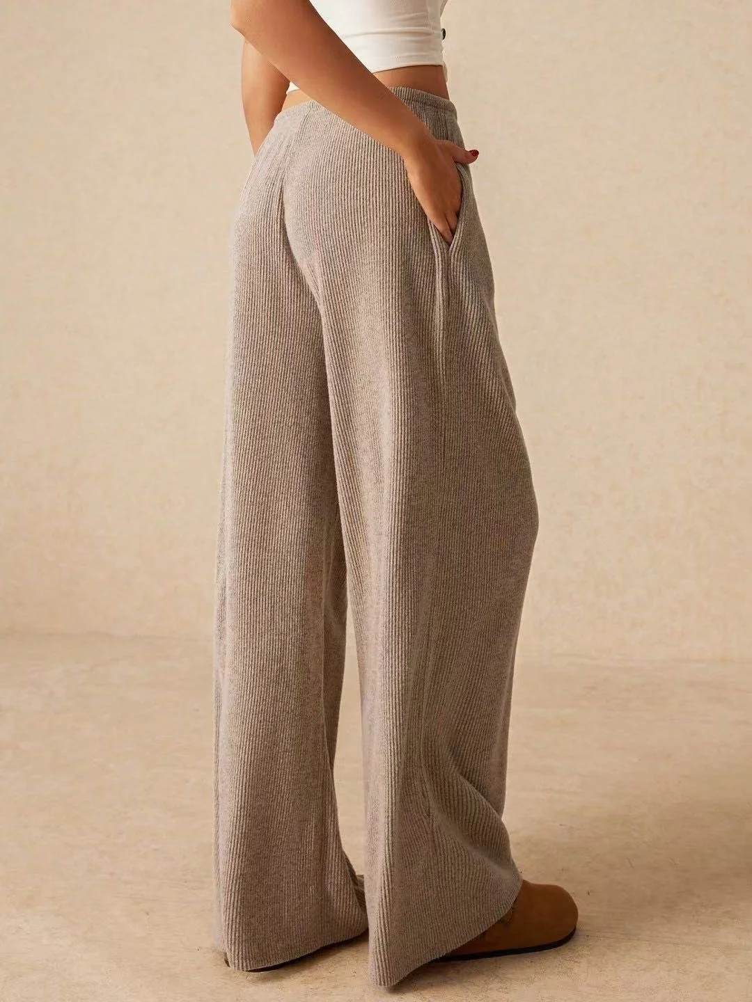 Damen Unifarben Lang Elastische Taille Hose Lässig Frühling/Herbst Hose