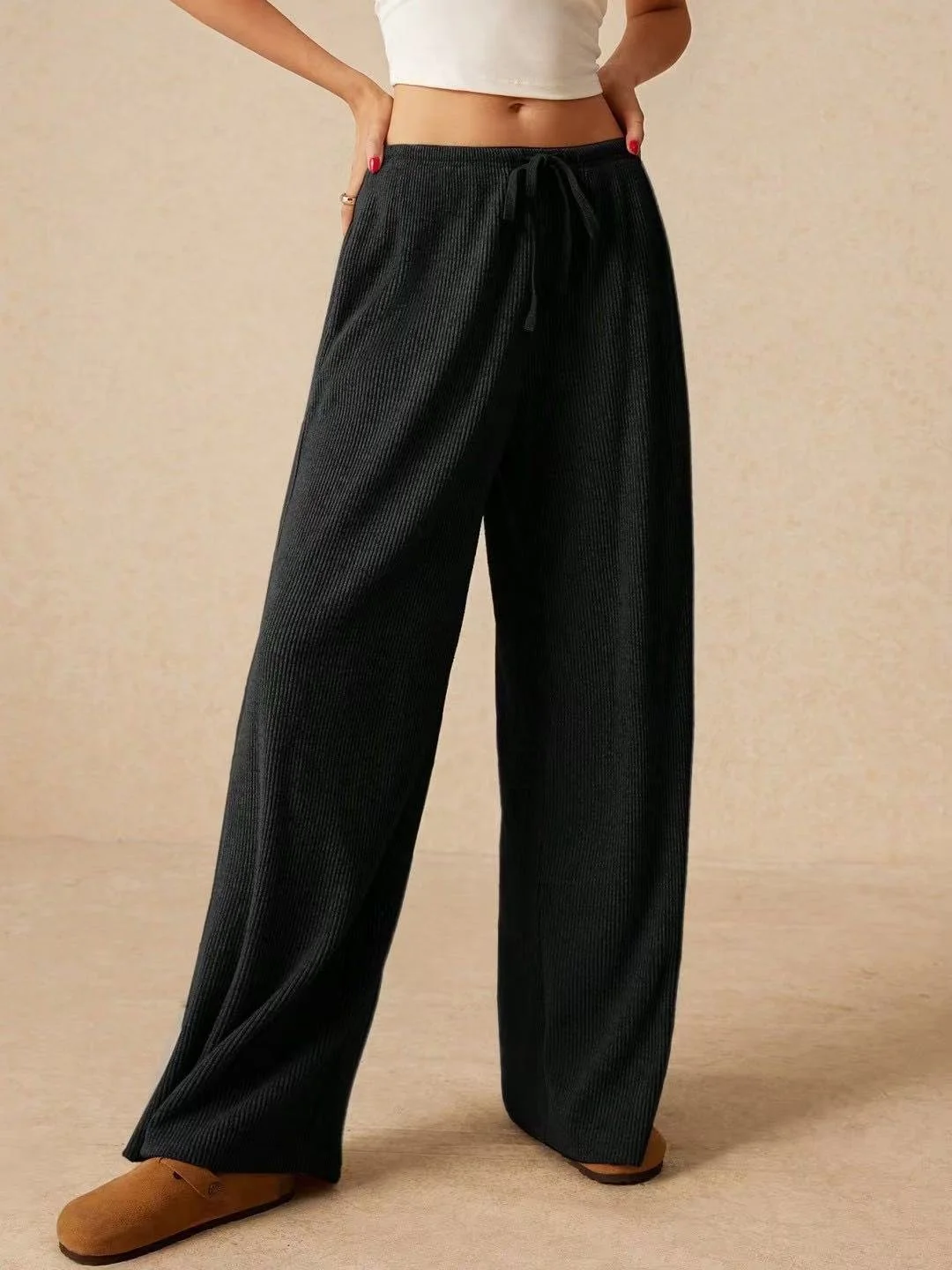 Damen Unifarben Lang Elastische Taille Hose Lässig Frühling/Herbst Hose