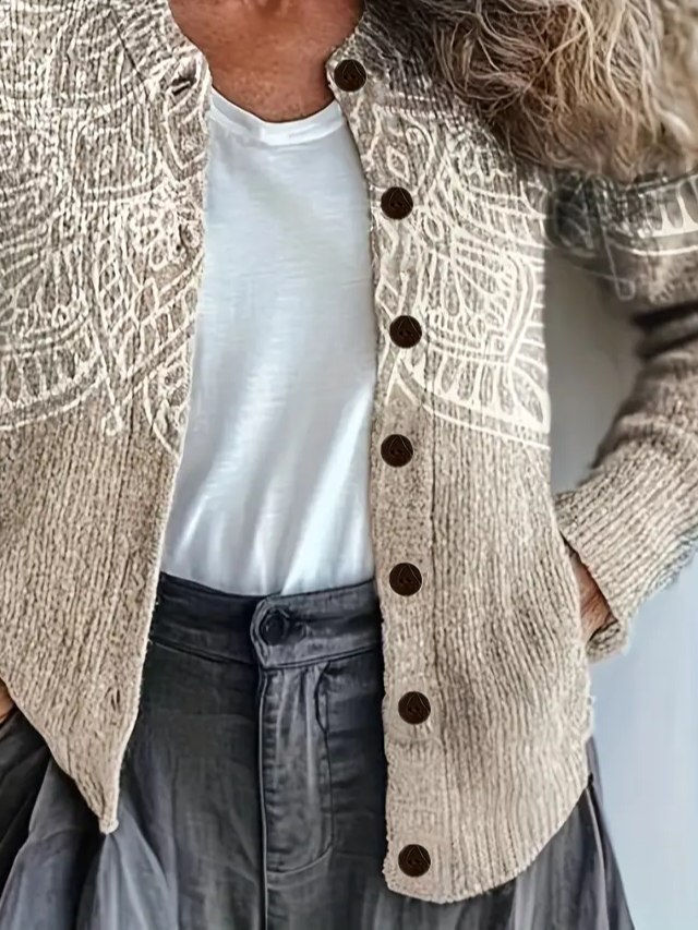 Damen Abstrakt Langarm Bequem Retro Print Strickjacke