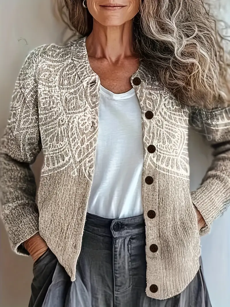 Damen Abstrakt Langarm Bequem Retro Print Strickjacke