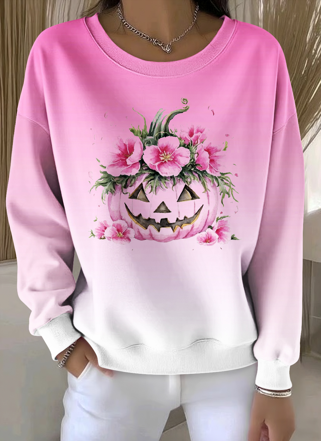 Lässig Rundhals Farbverlauf Sweatshirt