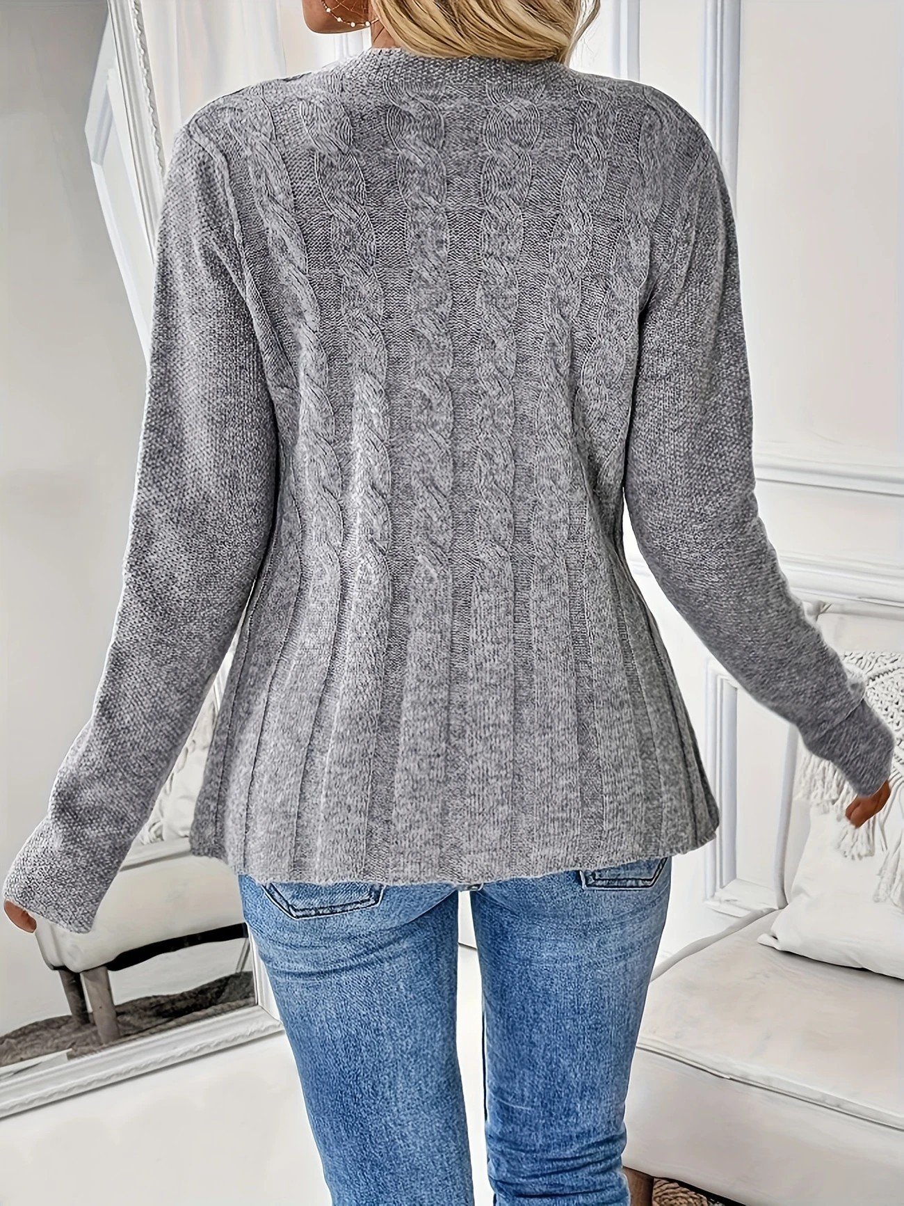 Damen Unifarben Langarm Bequem Lässig Strickjacke