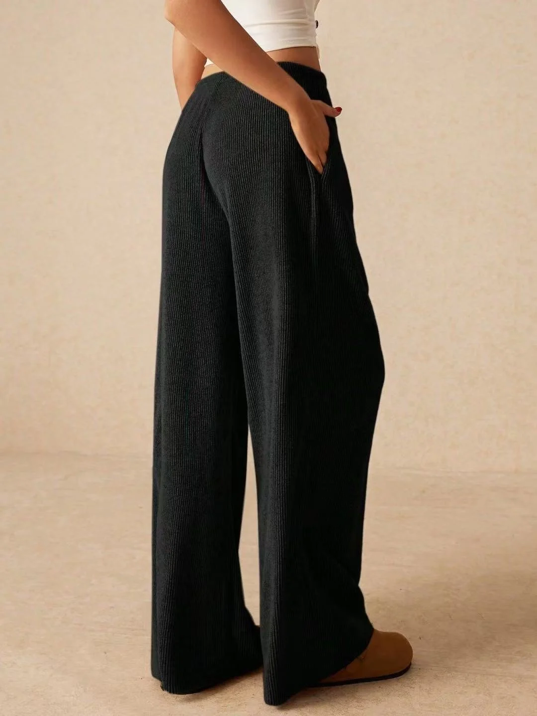 Damen Unifarben Lang Elastische Taille Hose Lässig Frühling/Herbst Hose