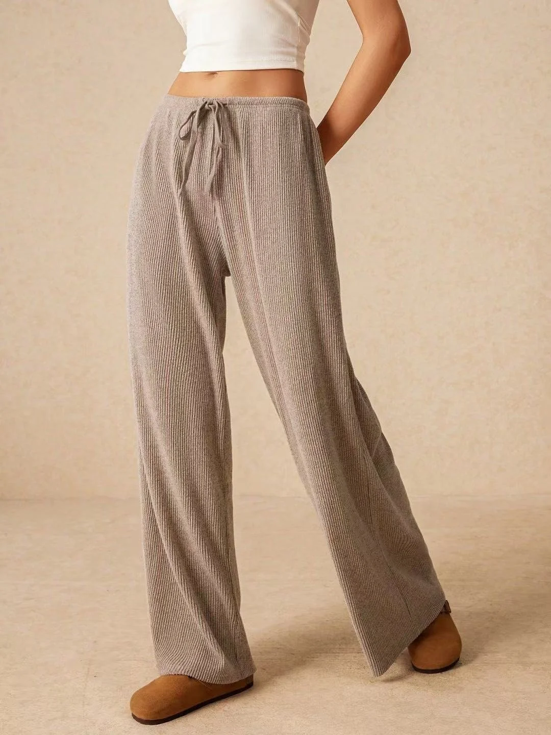 Damen Unifarben Lang Elastische Taille Hose Lässig Frühling/Herbst Hose