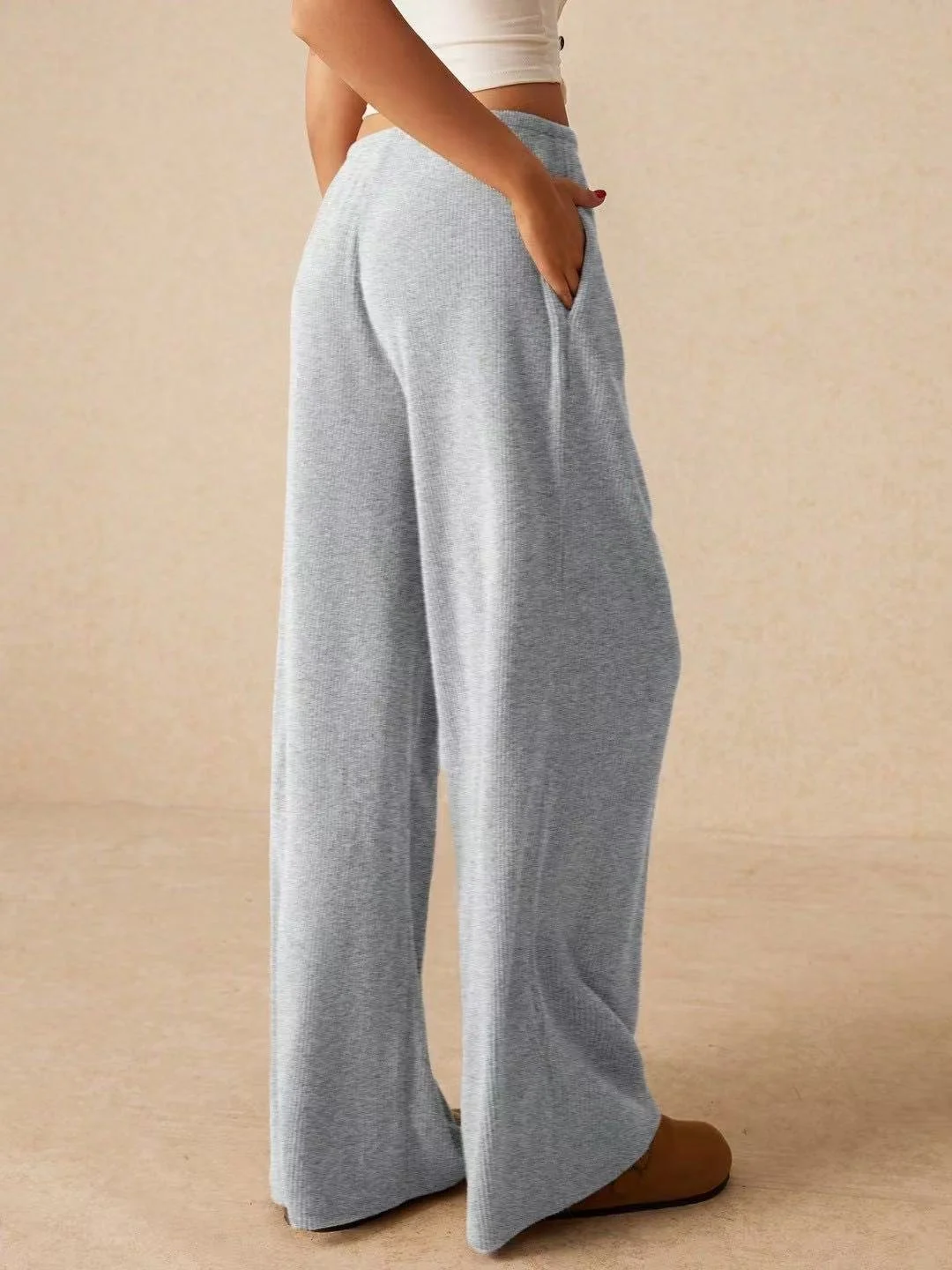 Damen Unifarben Lang Elastische Taille Hose Lässig Frühling/Herbst Hose