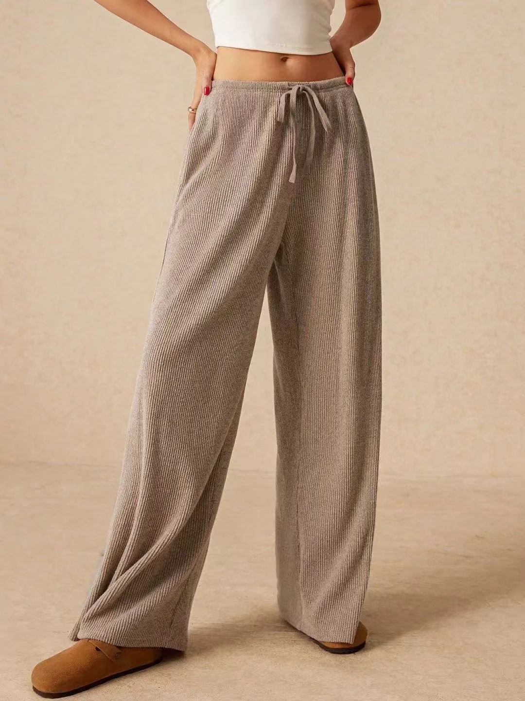 Damen Unifarben Lang Elastische Taille Hose Lässig Frühling/Herbst Hose