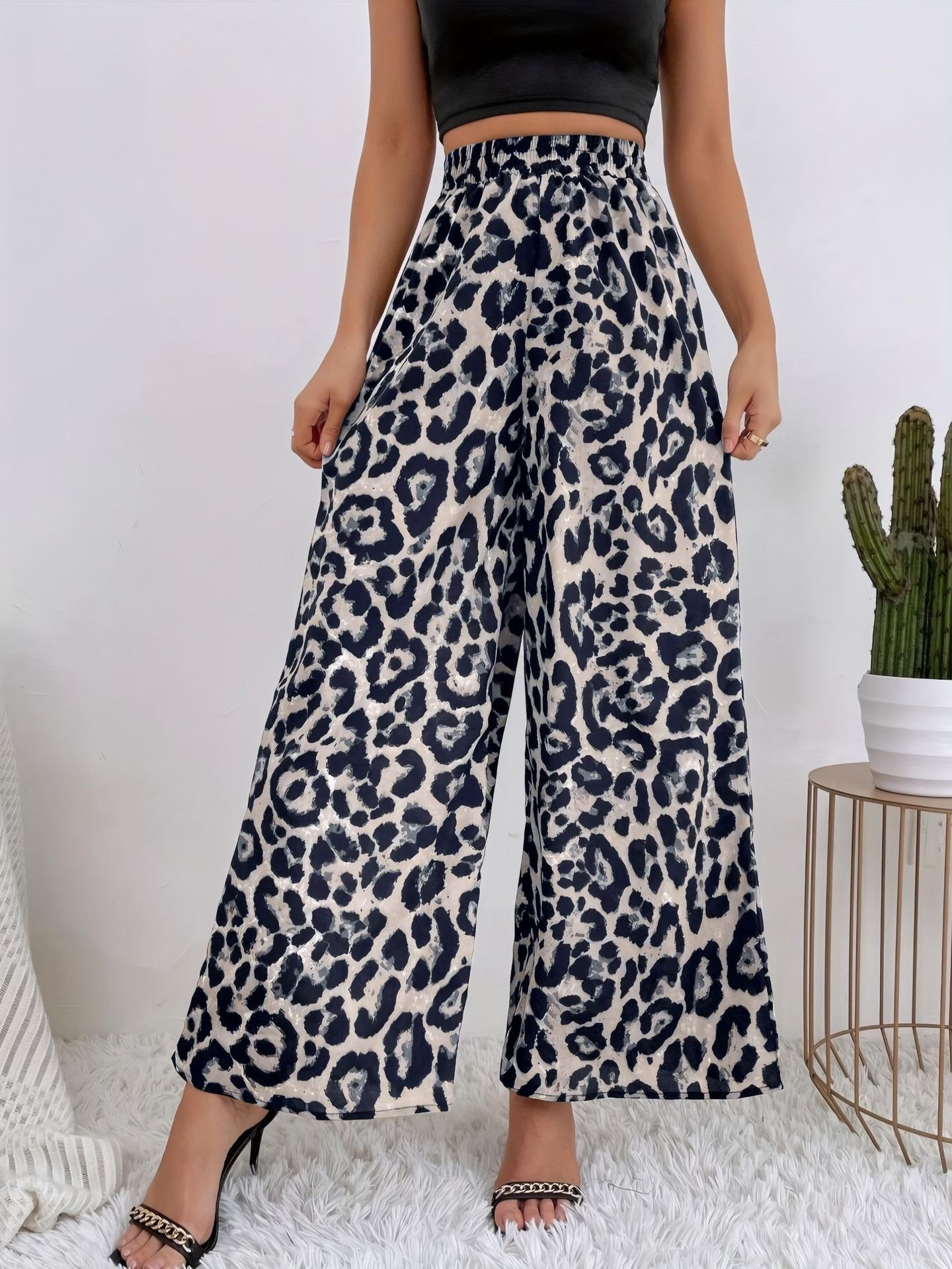 Damen Leopard Lang Elastische Taille Hose Retro Frühling/Herbst Hose