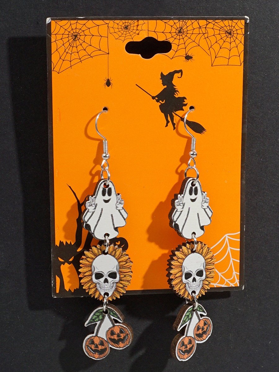 Halloween Themen Hölzerne Ohrringe Lustig Kartoon Geist Kürbis Schädel Kätzchen Lang Pendant Party Dekoration Ohrringe
