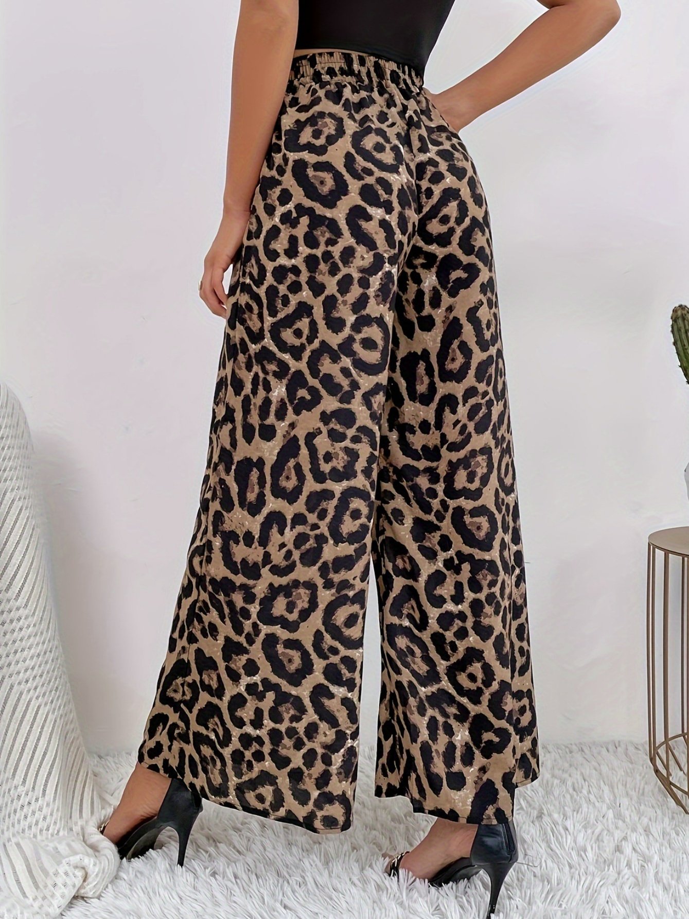 Damen Leopard Lang Elastische Taille Hose Retro Frühling/Herbst Hose