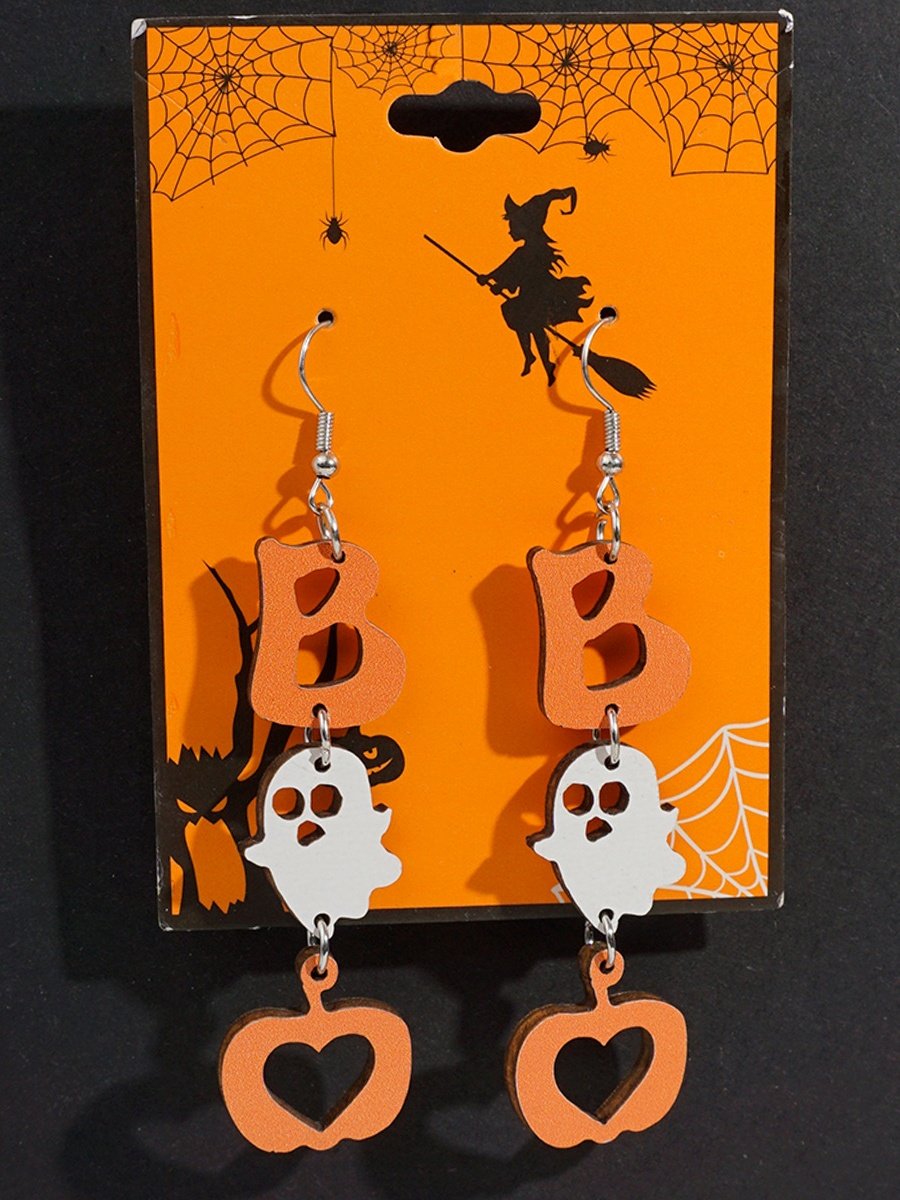 Halloween Themen Hölzerne Ohrringe Lustig Kartoon Geist Kürbis Schädel Kätzchen Lang Pendant Party Dekoration Ohrringe