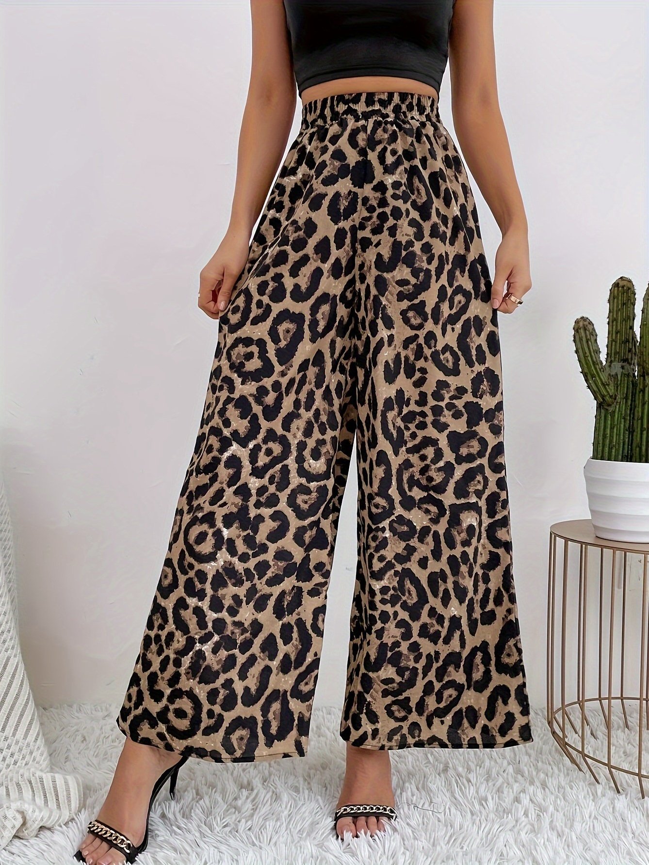 Damen Leopard Lang Elastische Taille Hose Retro Frühling/Herbst Hose