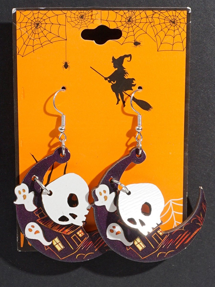 Halloween Themen Hölzerne Ohrringe Lustig Kartoon Geist Kürbis Schädel Kätzchen Lang Pendant Party Dekoration Ohrringe