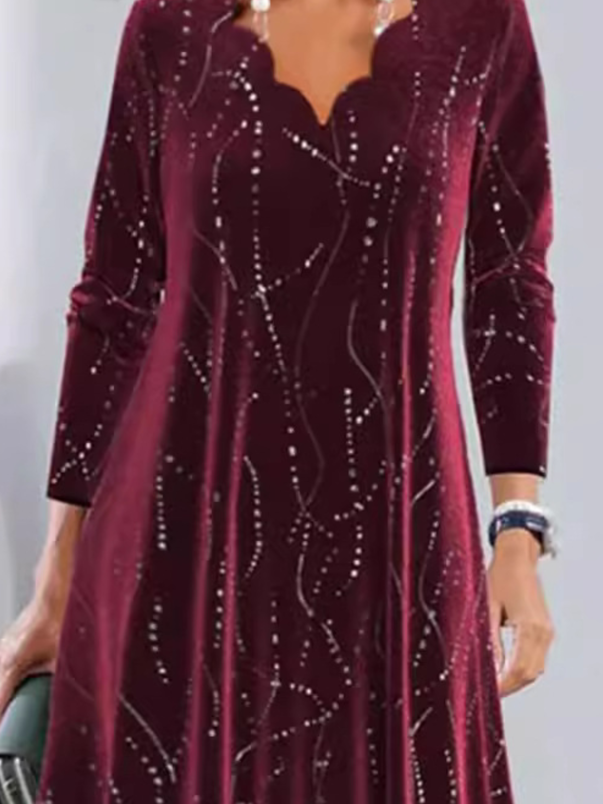 Damen Geometrisch Frühling/Herbst Kleid V-Ausschnitt Langarm Ballkleid A-Linien-Kleid
