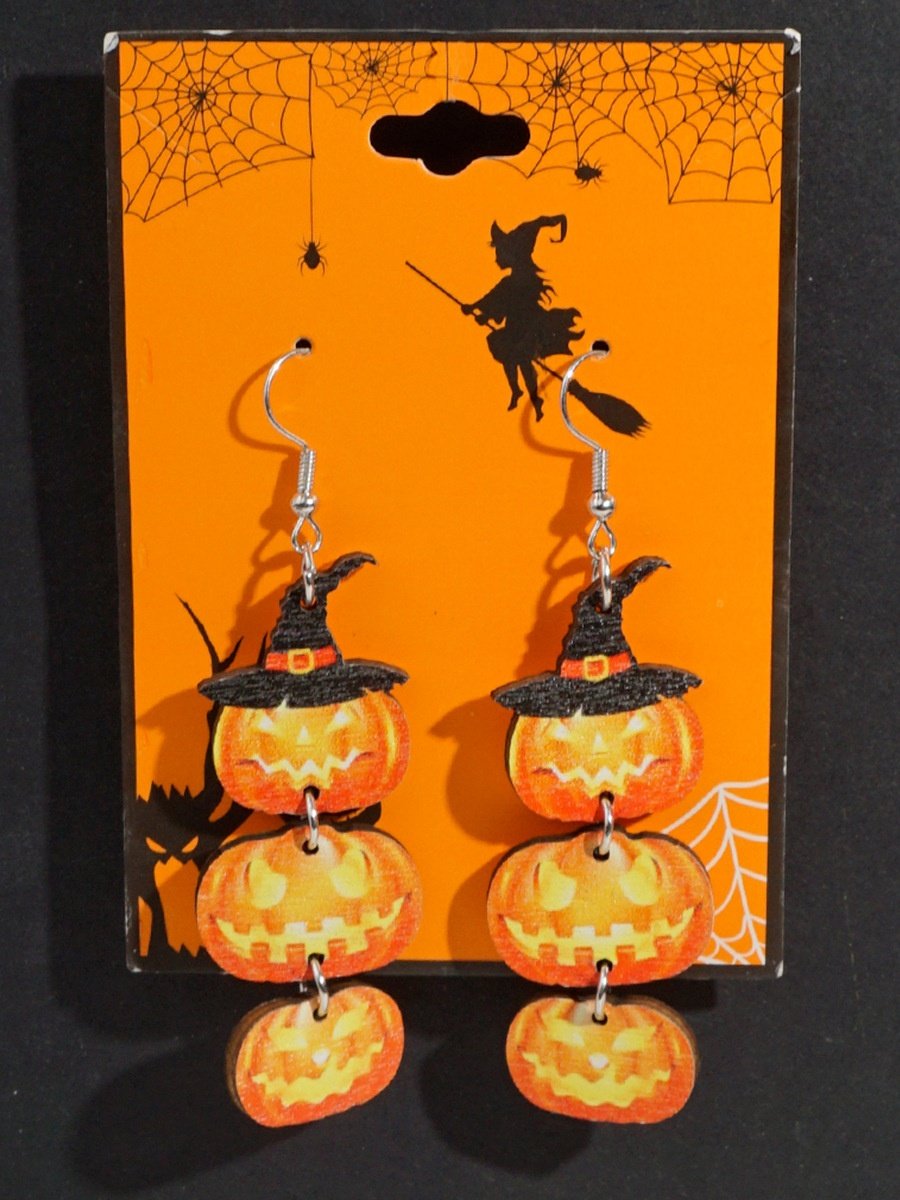 Halloween Themen Hölzerne Ohrringe Lustig Kartoon Geist Kürbis Schädel Kätzchen Lang Pendant Party Dekoration Ohrringe