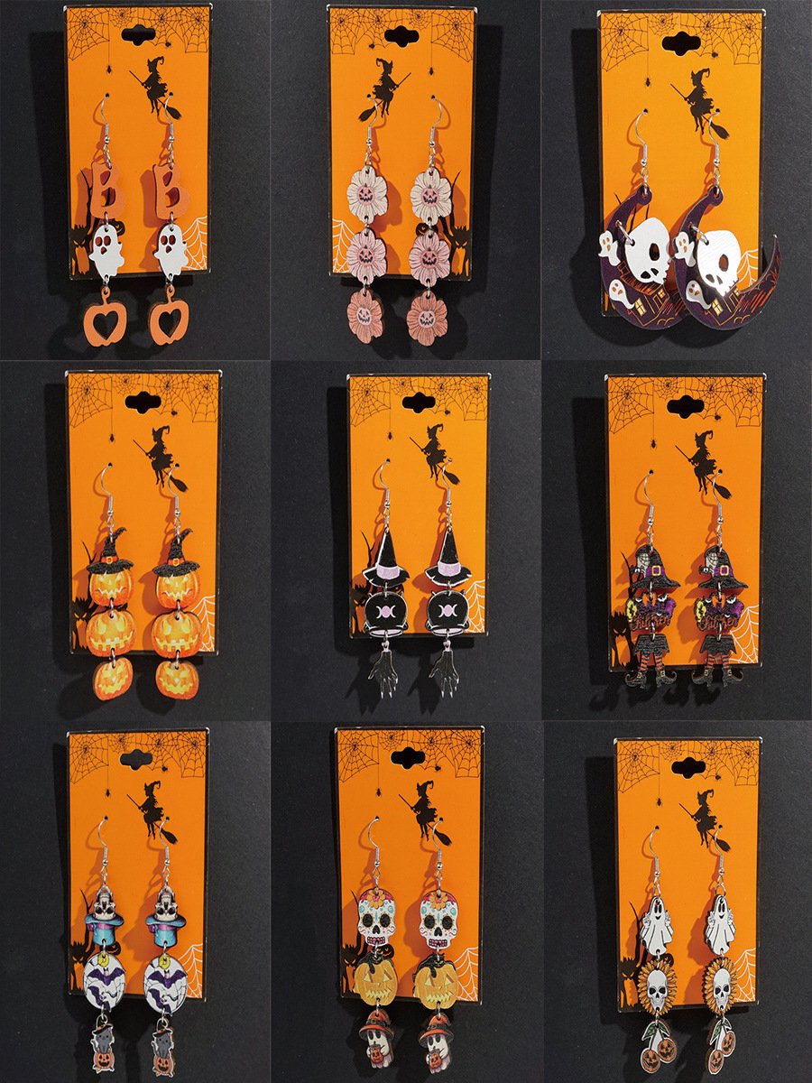Halloween Themen Hölzerne Ohrringe Lustig Kartoon Geist Kürbis Schädel Kätzchen Lang Pendant Party Dekoration Ohrringe
