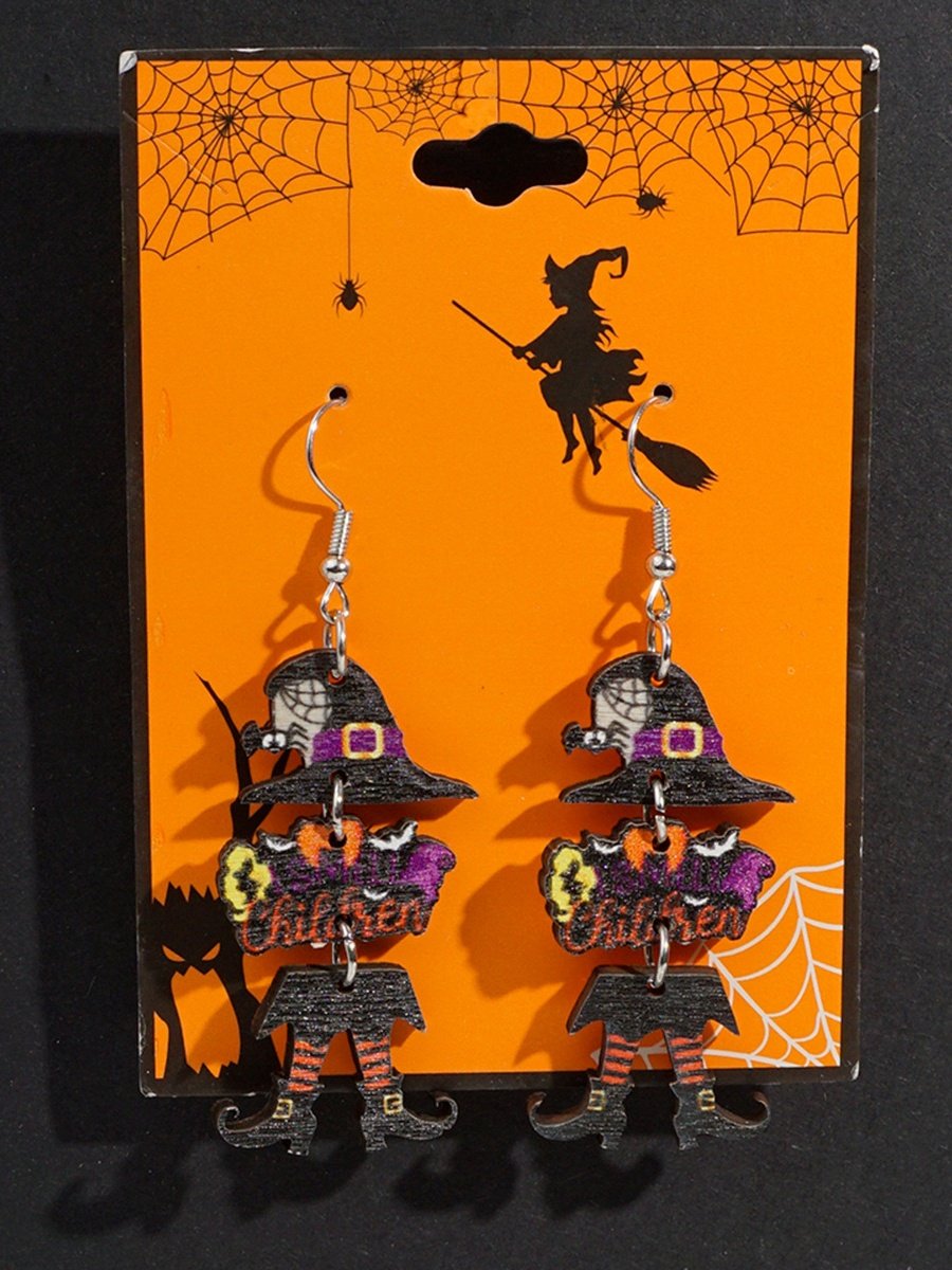 Halloween Themen Hölzerne Ohrringe Lustig Kartoon Geist Kürbis Schädel Kätzchen Lang Pendant Party Dekoration Ohrringe